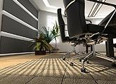 Cleaned commercial carpet floor in office, with office chairs