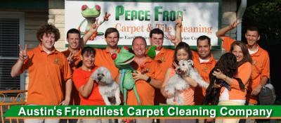 Peace Frog Carpet and Tile Cleaning company photo with text overlay