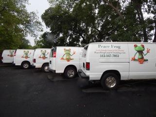 Row of Peace Frog Carpet and Tile Cleaning commercial vans