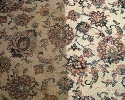 Half cleaned flower pattern area rug, showing how clean Peace Frog Specialty Cleaning in Austin can get your area rug